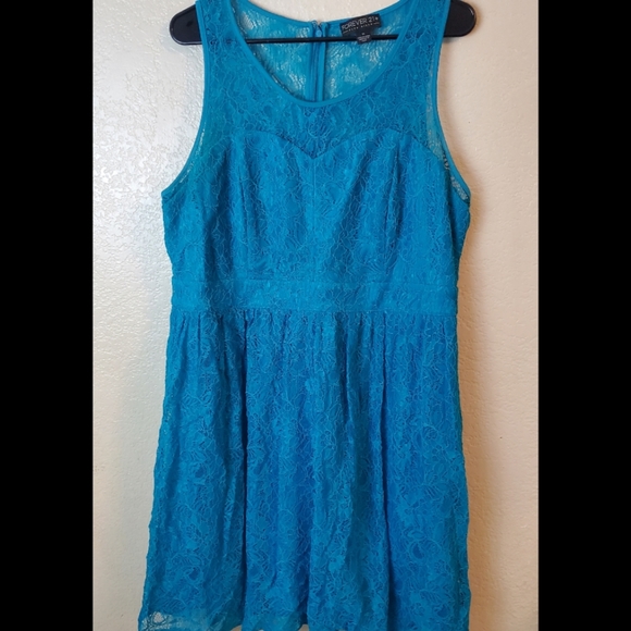 Forever 21 Dresses & Skirts - Forever 21 Plus Sleeveless Blue Lace Flare Dress